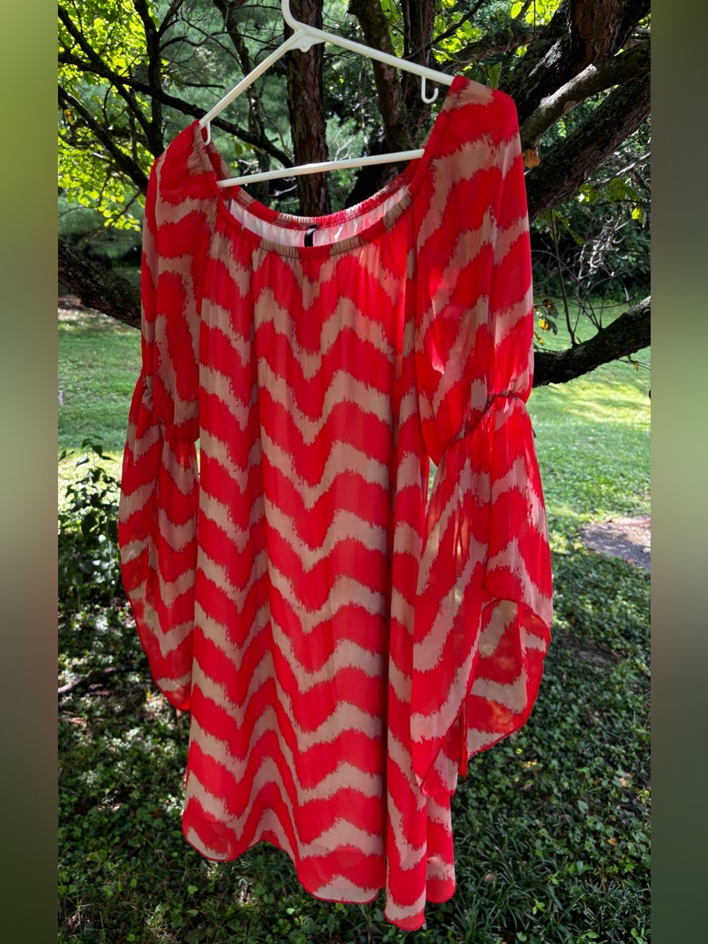 Statement Sleeve Orange and Cream Zigzag Dress